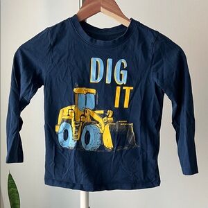 Kids Navy Blue Dig It escavator Long Sleeve Shirt 6